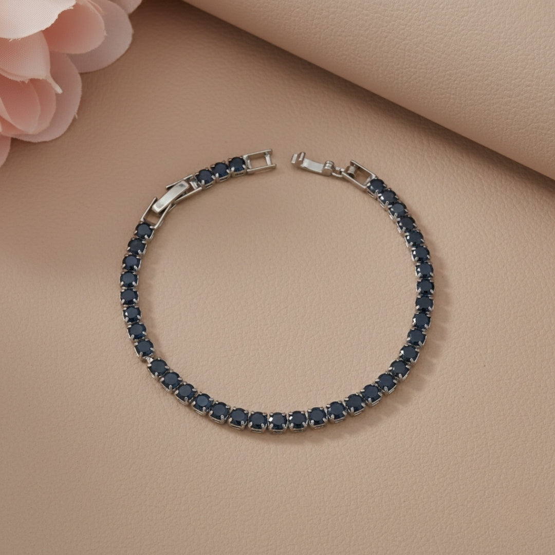 Blue Small Dimond Silver Tennis Bracelet GWB-77