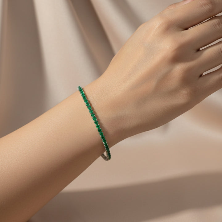Green Small Diamond Silver Tennis Bracelet GWB-76