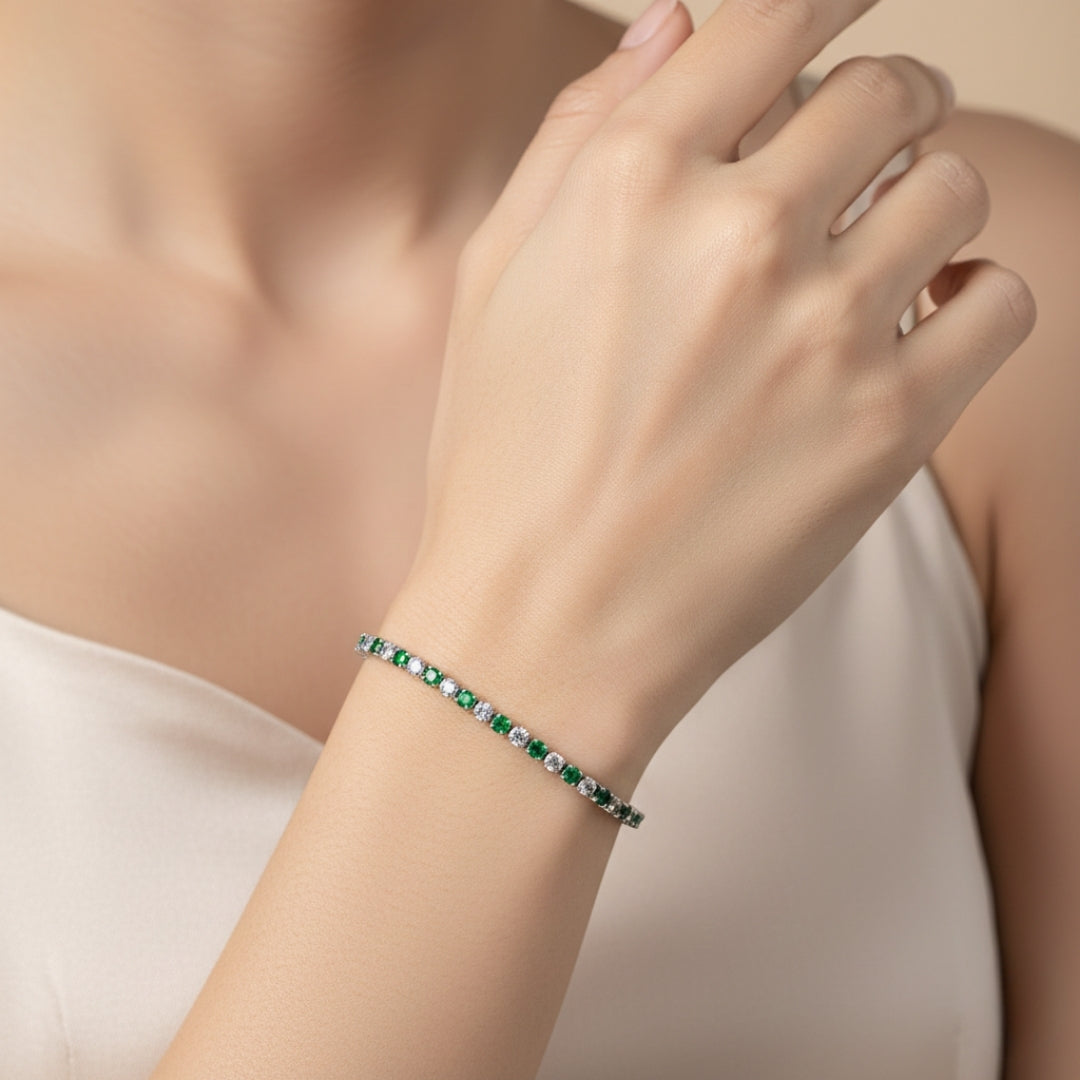 Green White Big Dimonds Tennis Bracelet GWB-59