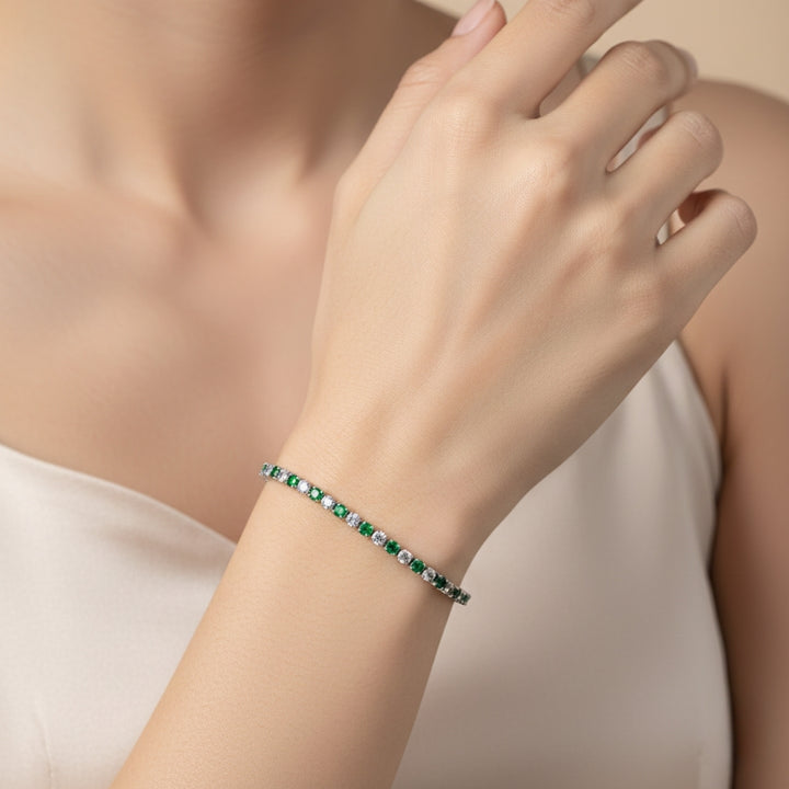 Green White Big Dimonds Tennis Bracelet GWB-59