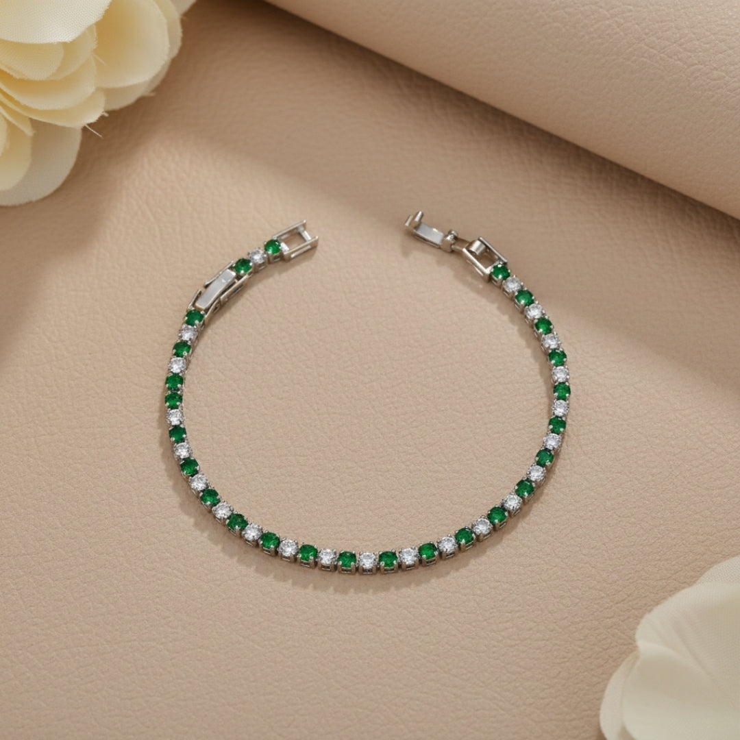 Green White Big Dimonds Tennis Bracelet GWB-59