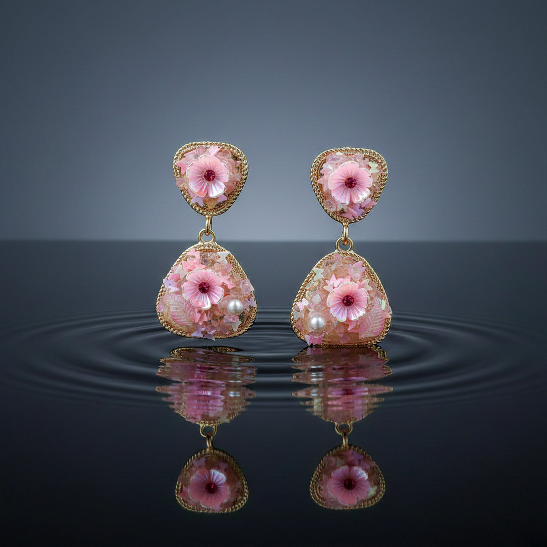 Pink Floral Stone Earrings GWE -248