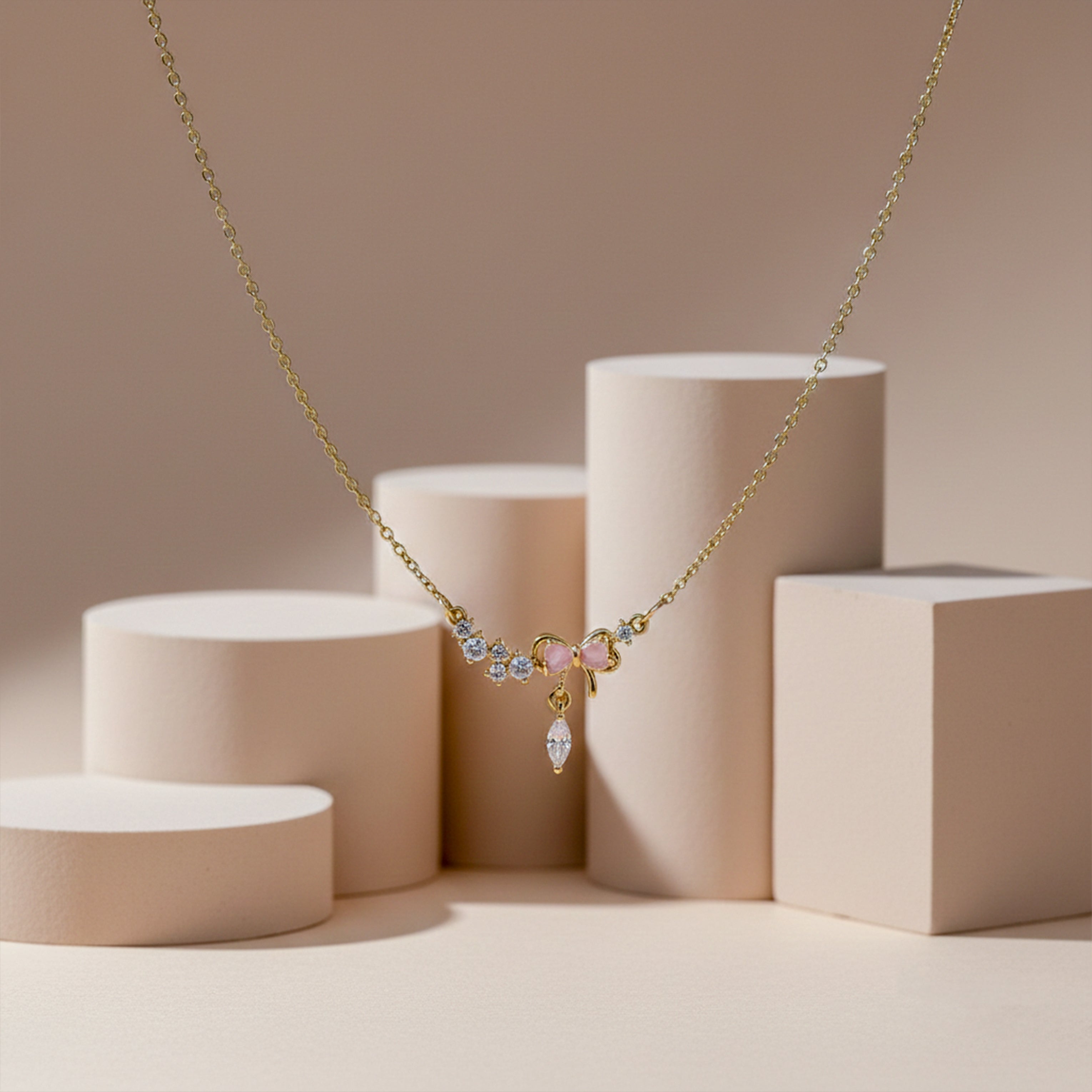Bow Crystal Drop Necklace GWN -132