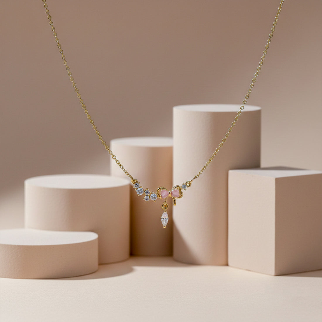 Bow Crystal Drop Necklace GWN -132