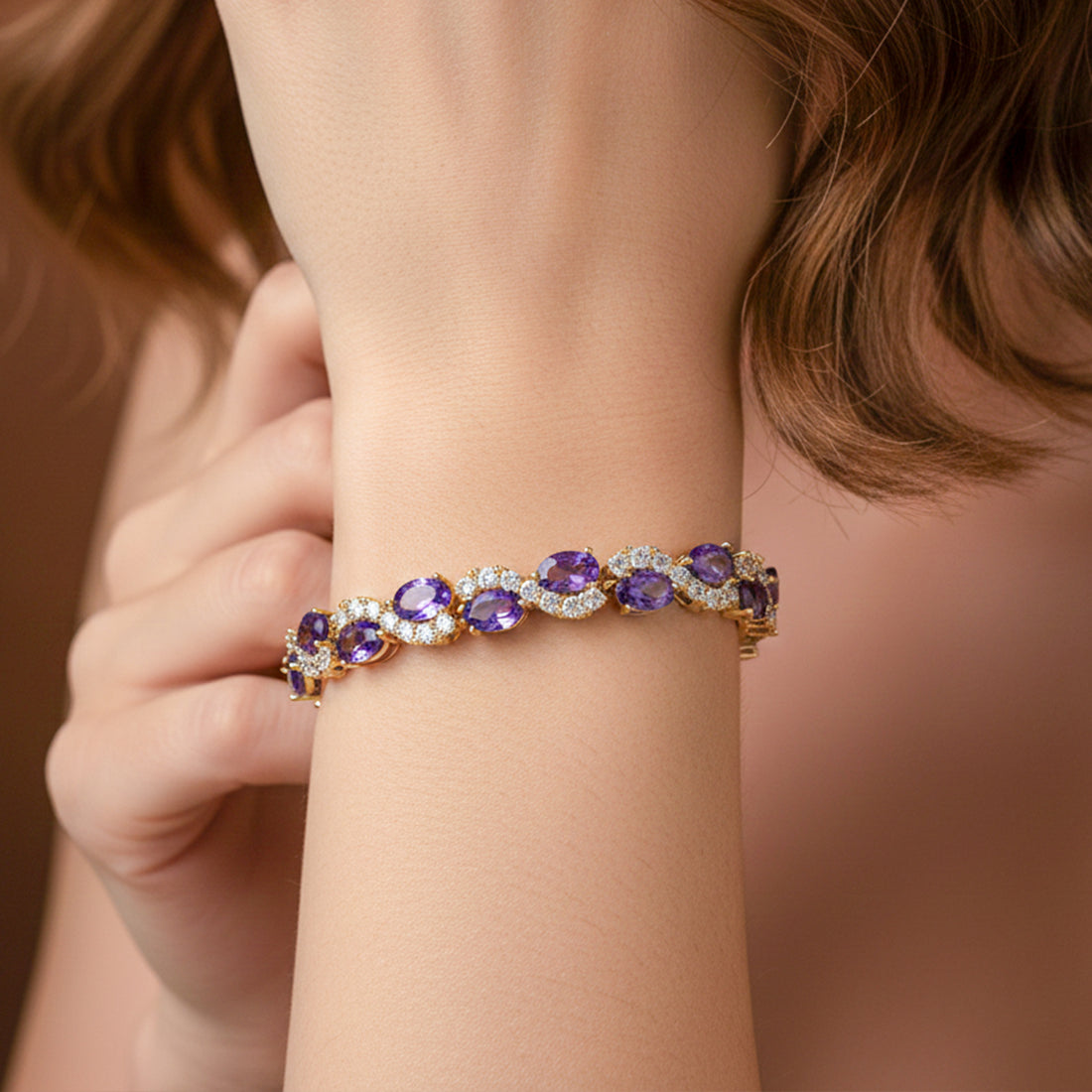 Purple Oval Stone Halo Tennis Bracelet GWB -146
