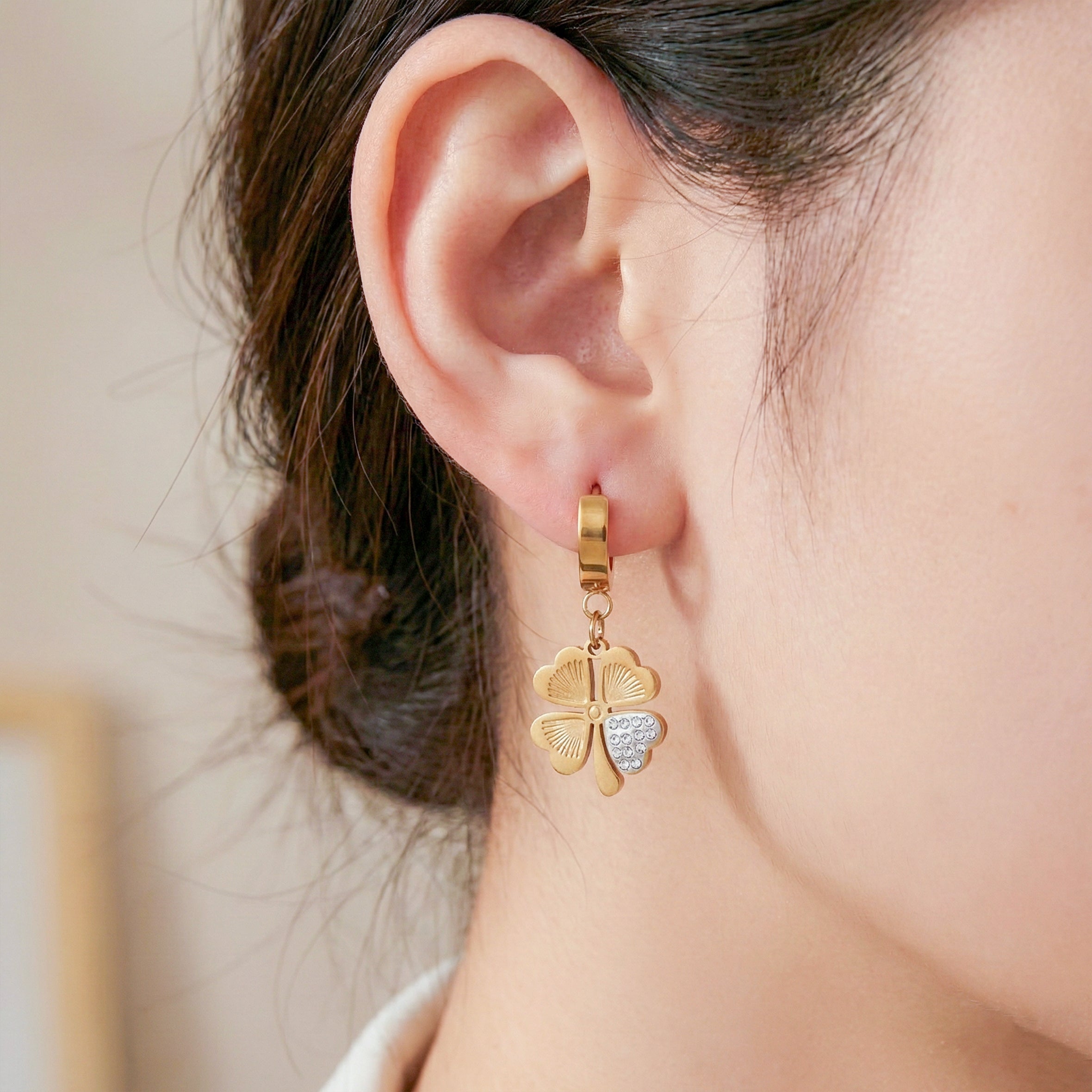 Golden Clover Charm Hoop Earrings GWE -80