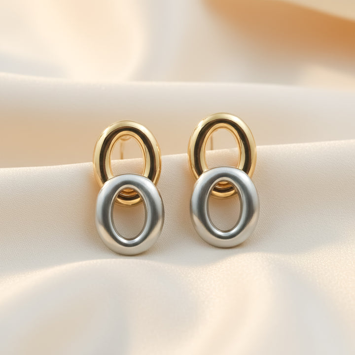 Dual Orbit Two-Tone Link Drop Earrings GWE -55