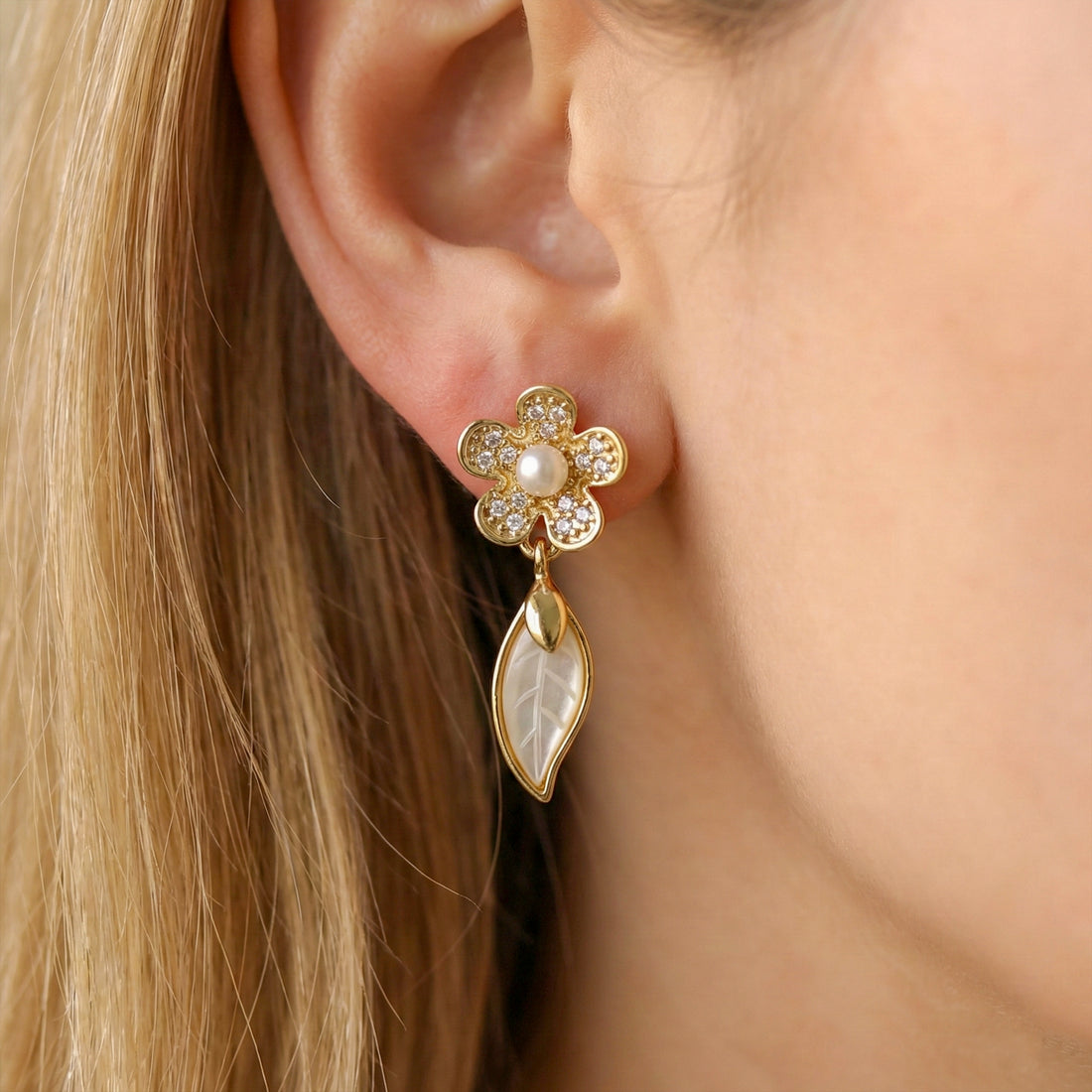 Floral Pearl Drop Earrings GWE -132