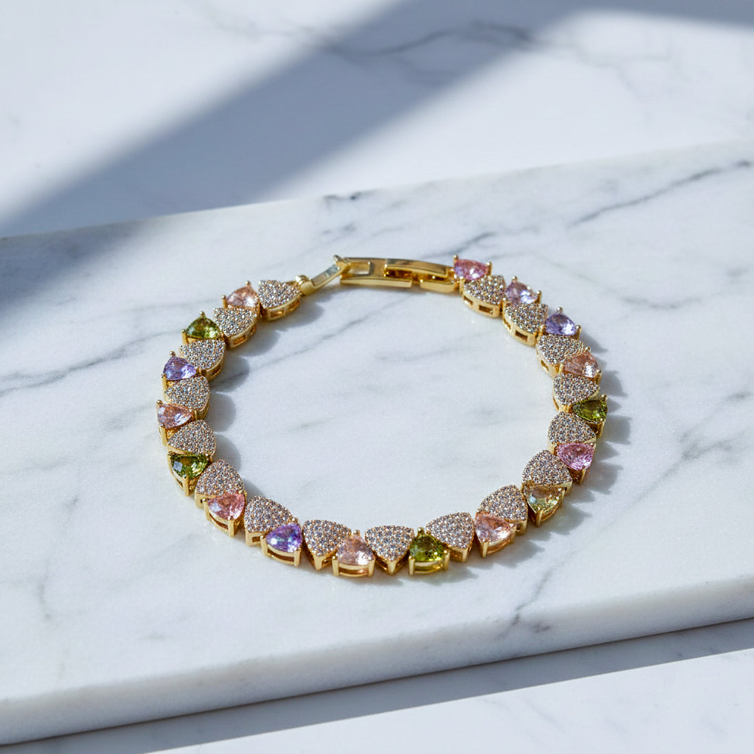 Gold-Plated Multi-Color Heart Tennis Bracelet GWB -150