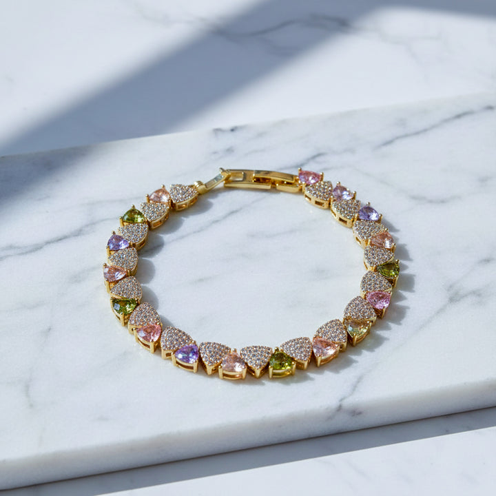Gold-Plated Multi-Color Heart Tennis Bracelet GWB -150