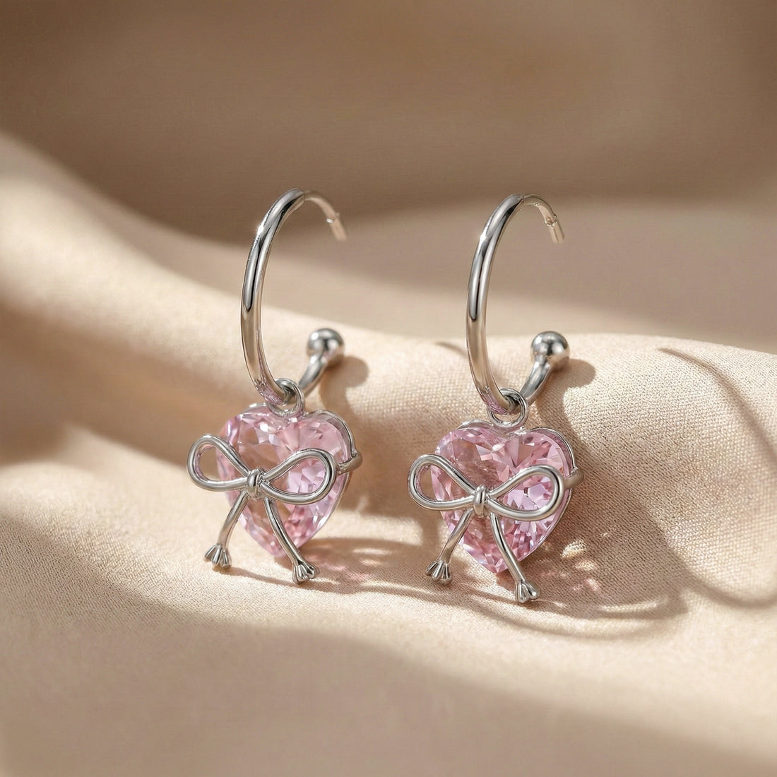 Bow Heart Crystal Hoop Earrings GWE -90