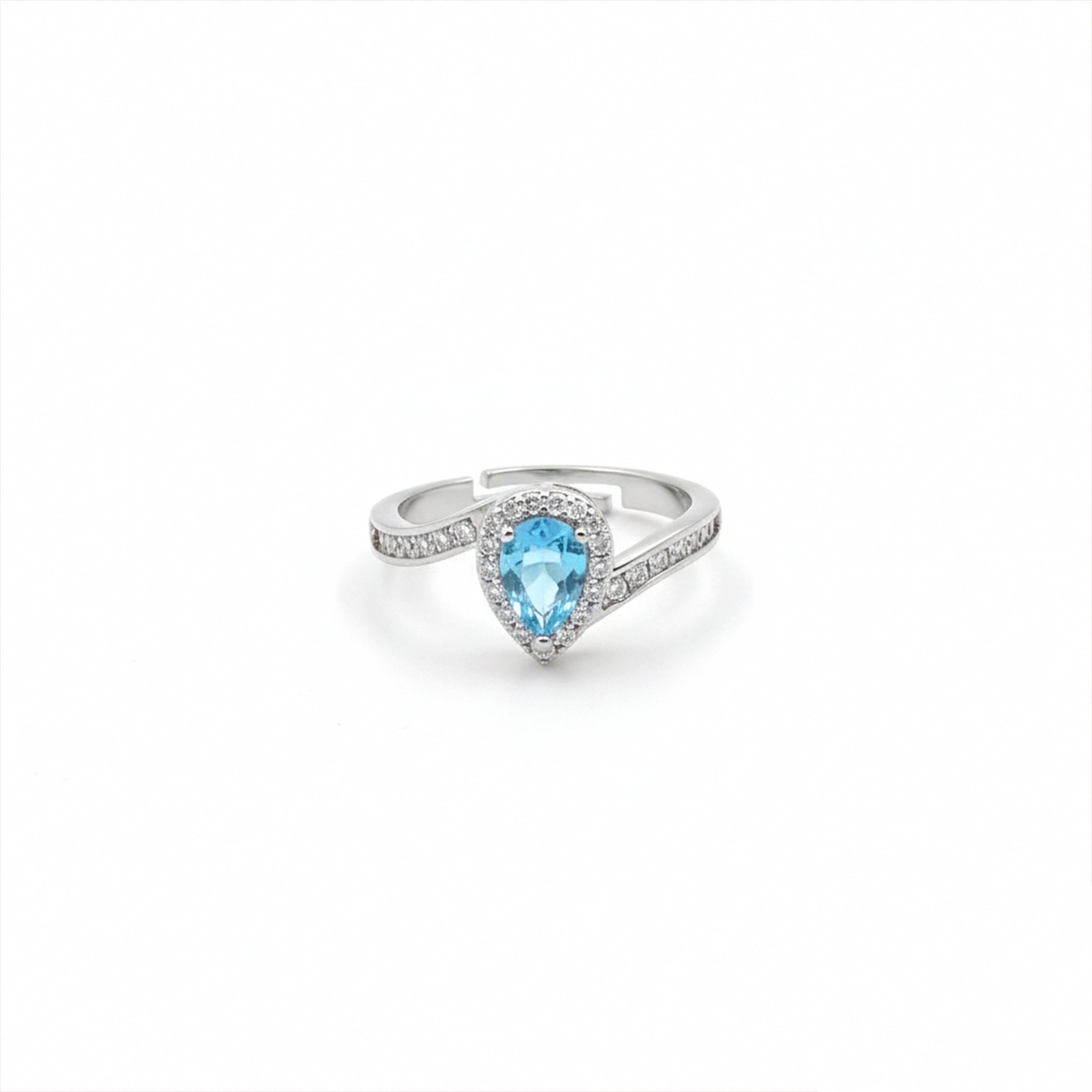 Ocean Teardrop Halo Silver Ring GWR -37