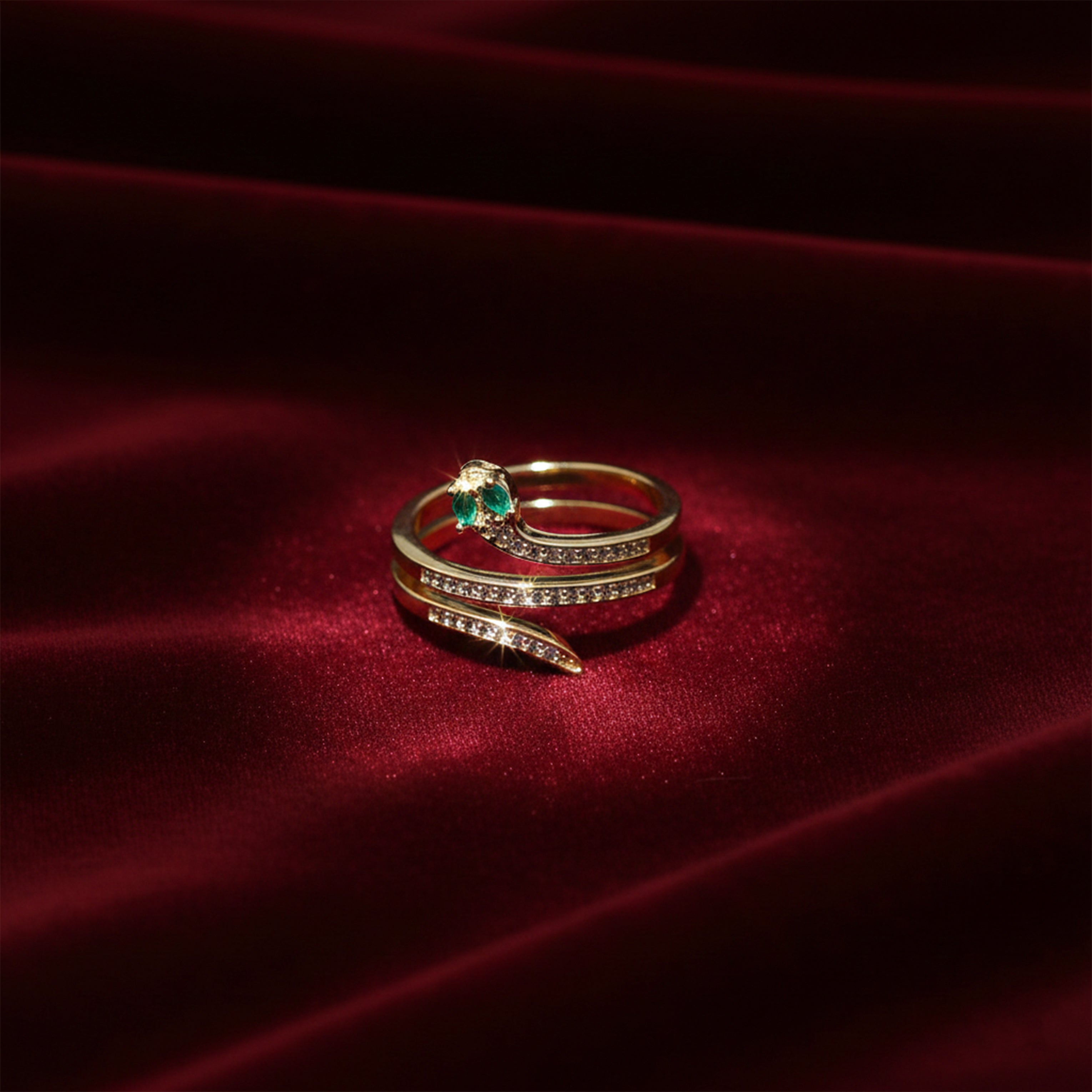 Golden Emerald Serpent Wrap Ring GWR -59