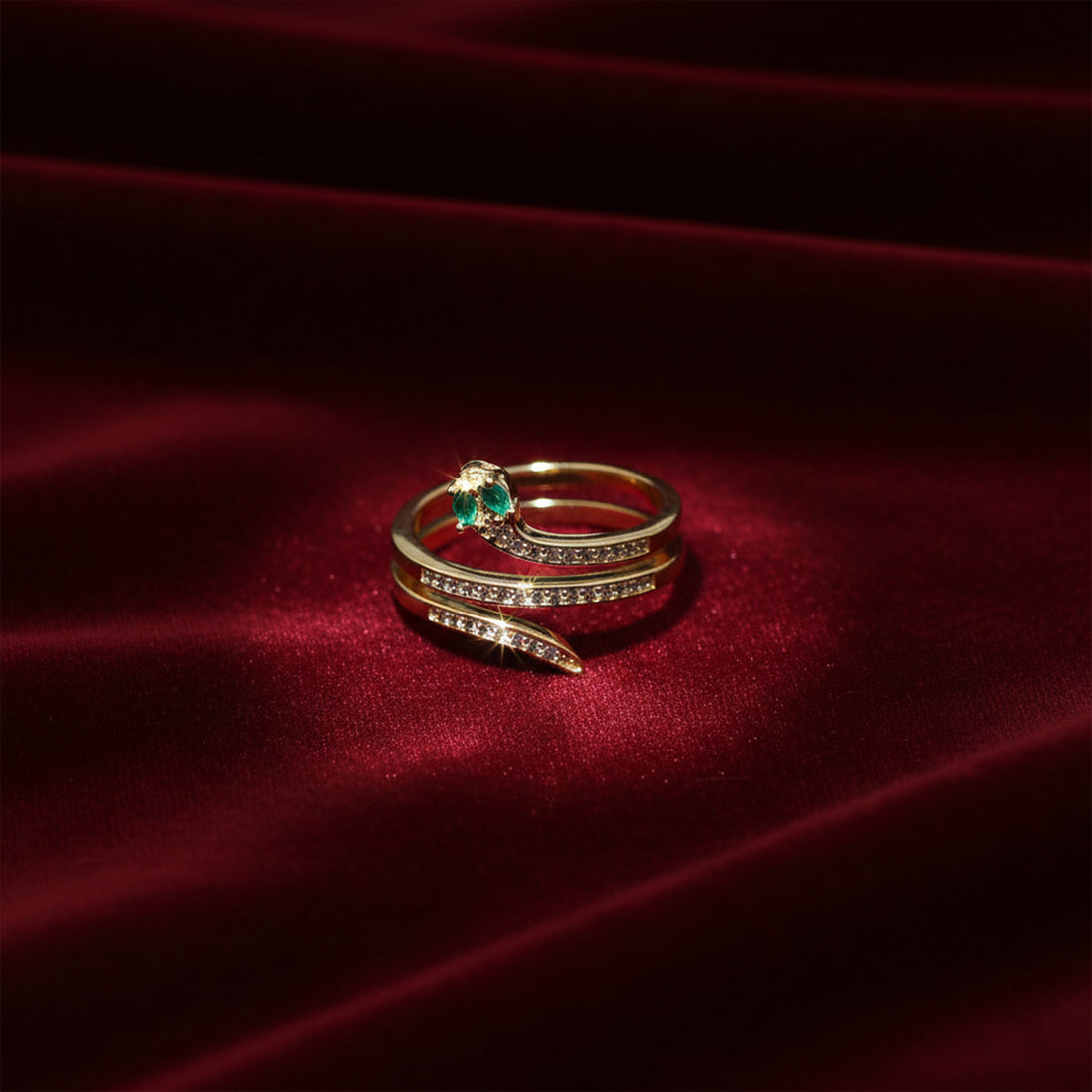 Golden Emerald Serpent Wrap Ring GWR -59