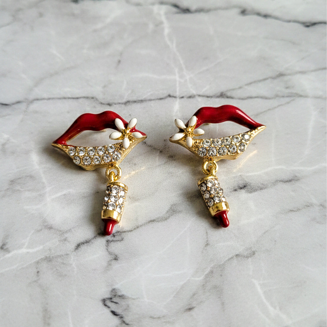 Ruby Kiss Lipstick Charm Drop Earrings GWE -98