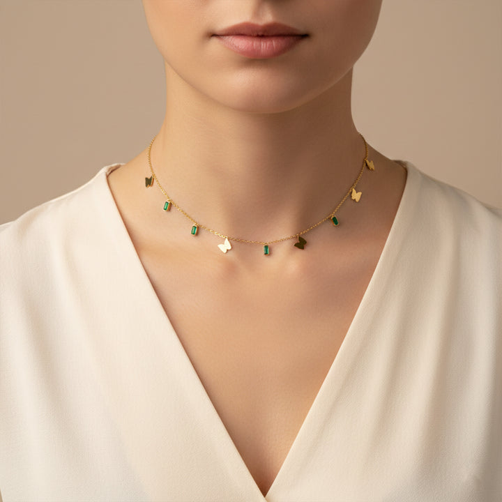 Emerald Butterfly Charm Necklace GWN -105