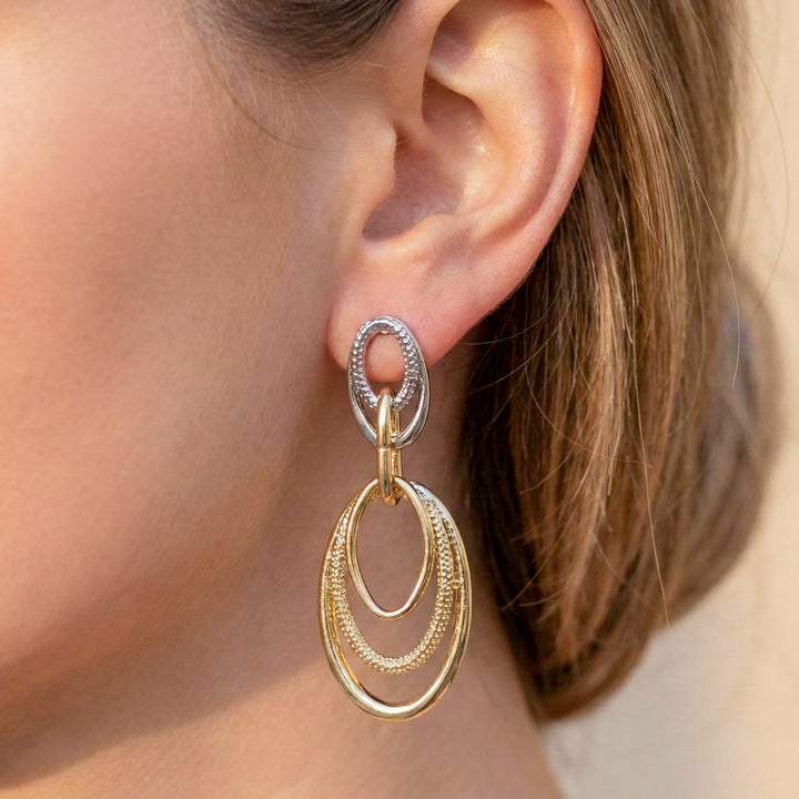 Eclipse Layered Two-Tone Oval Drop Earrings GWE -57