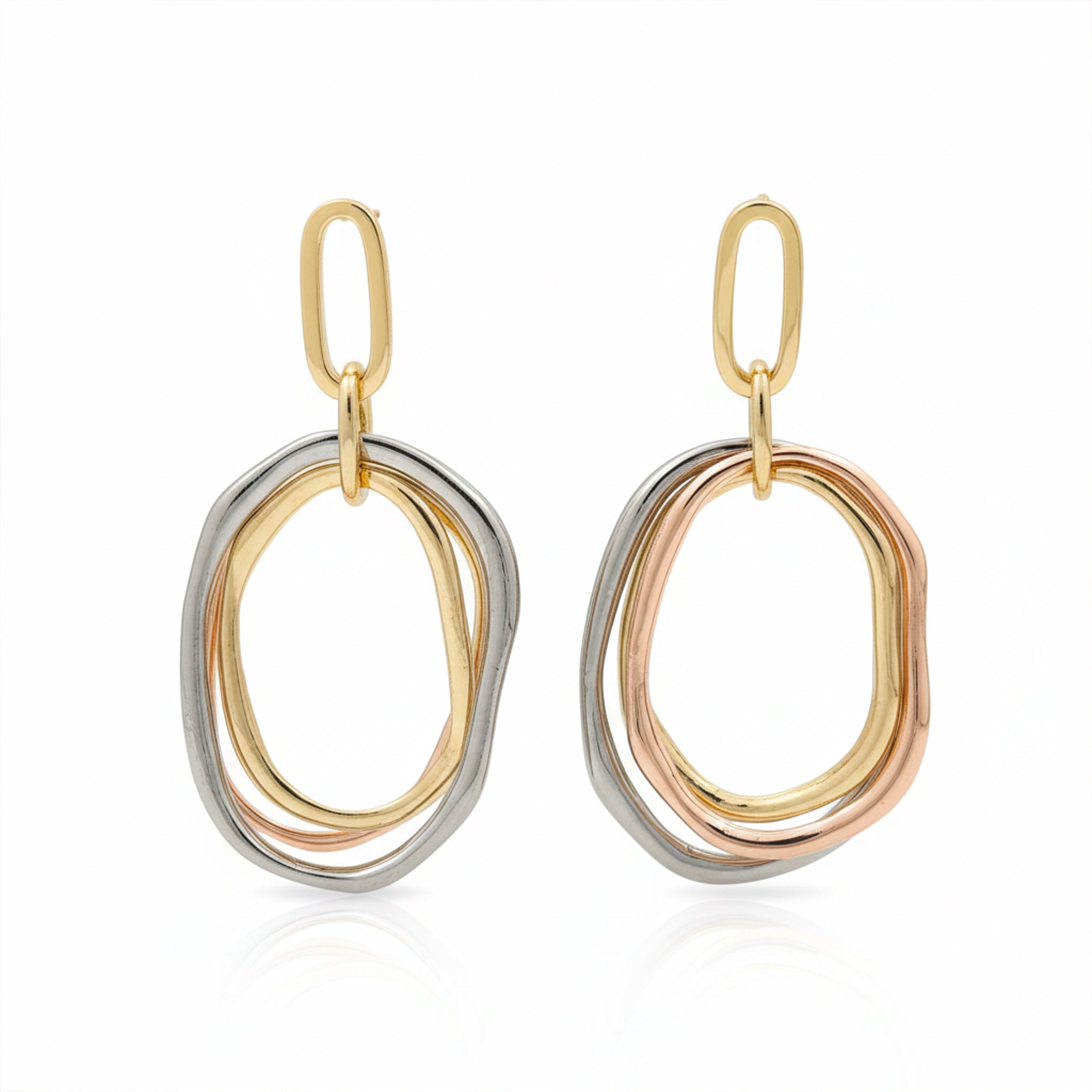 Trinity Orbit Tri-Tone Drop Earrings GWE -52