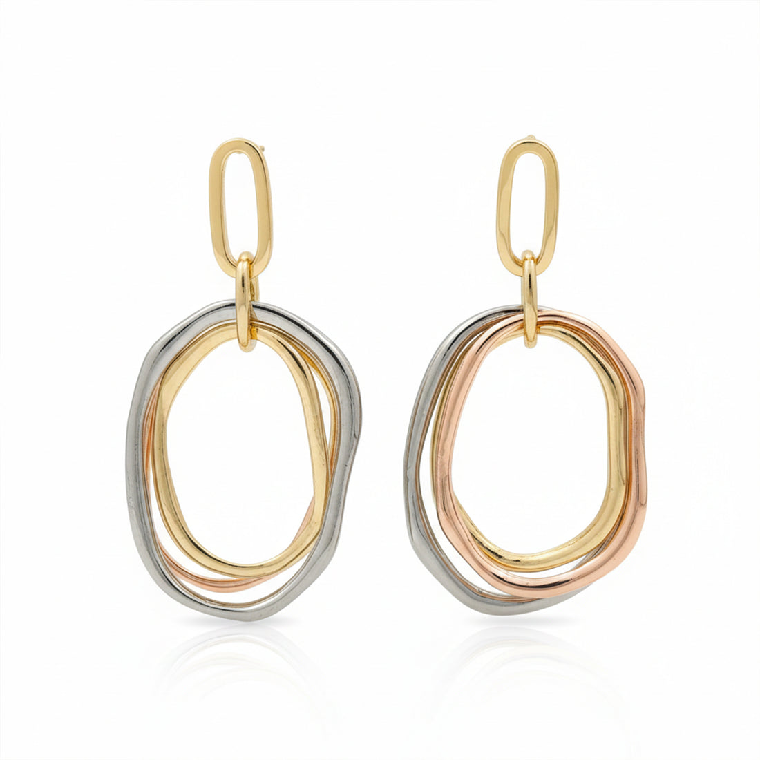 Trinity Orbit Tri-Tone Drop Earrings GWE -52