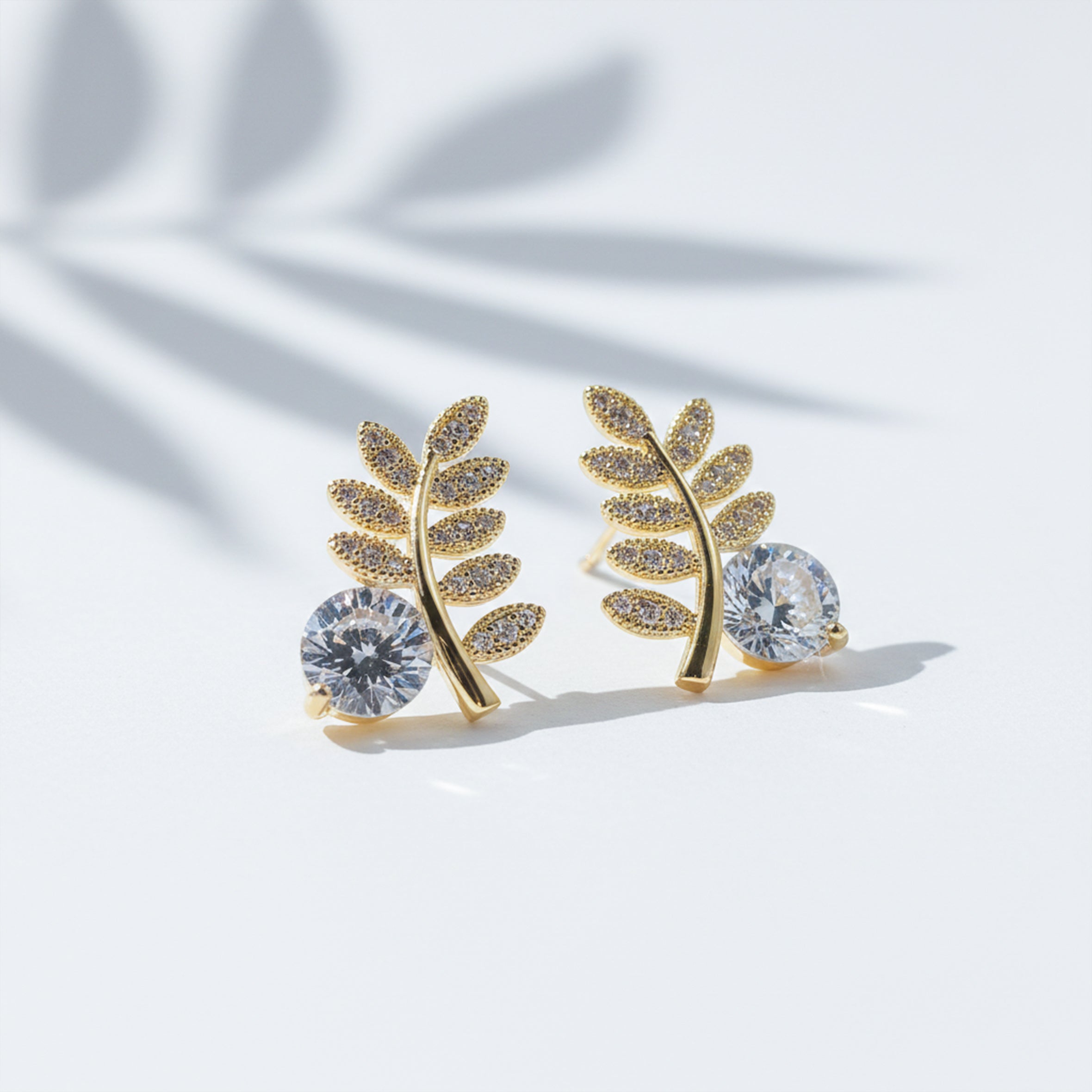 Golden Fern Crystal Stud Earrings GWE -103