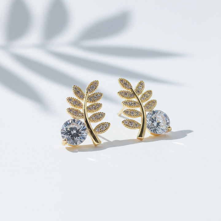 Golden Fern Crystal Stud Earrings GWE -103