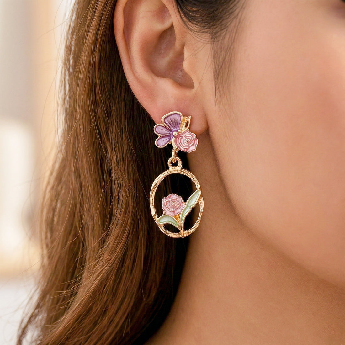 Rose Hoop Earrings GWE -177
