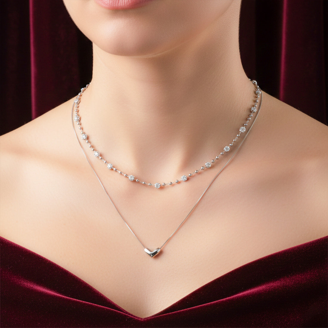 Double Chain Crystal Beaded Necklace GWN -64