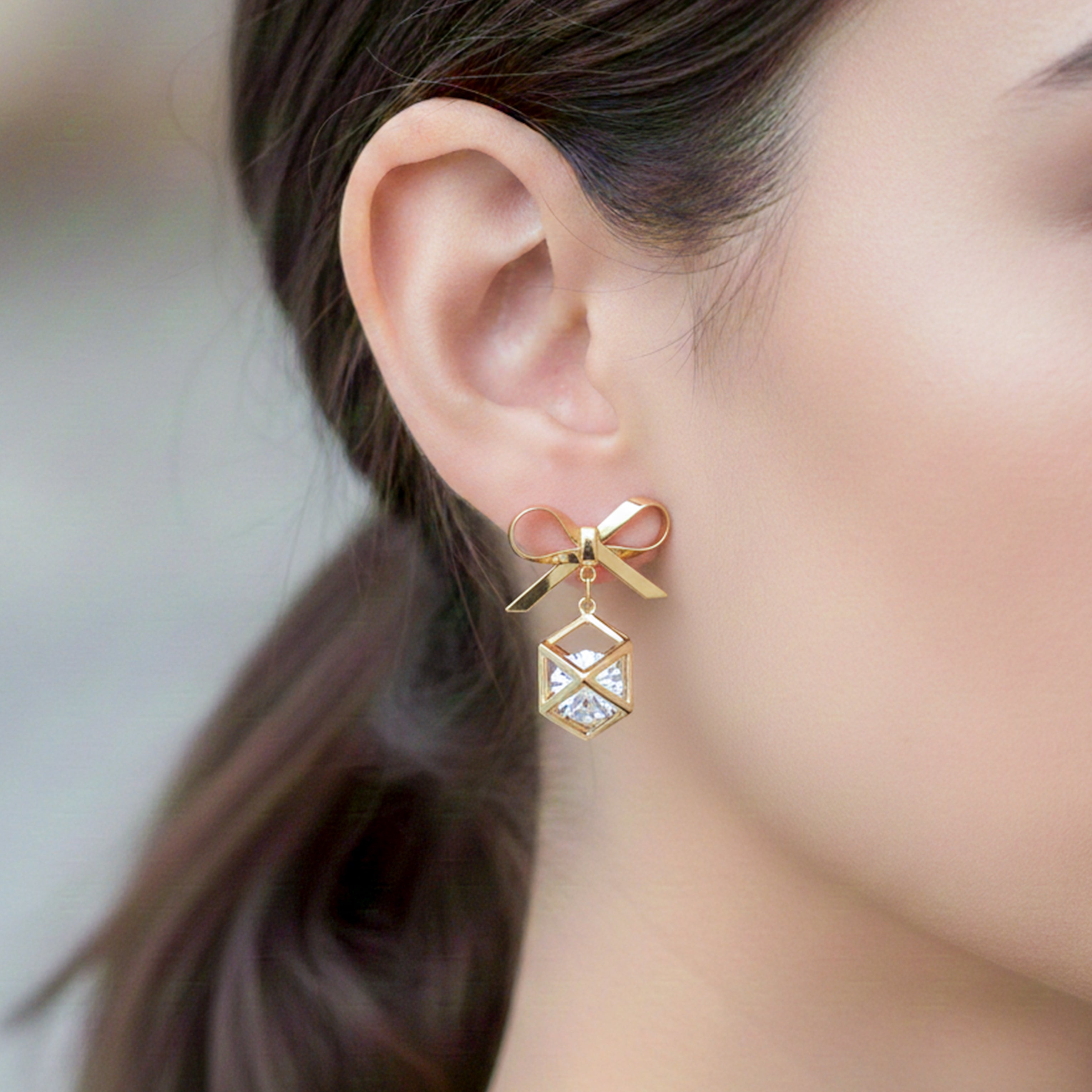 Crystal Bow Charm Earrings GWE -110