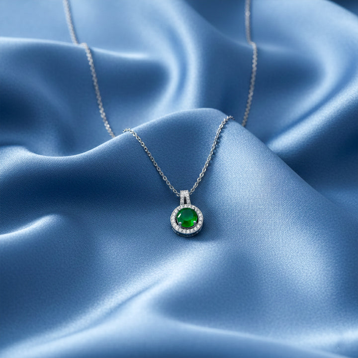 Emerald Halo Pendant Necklace GWN -145