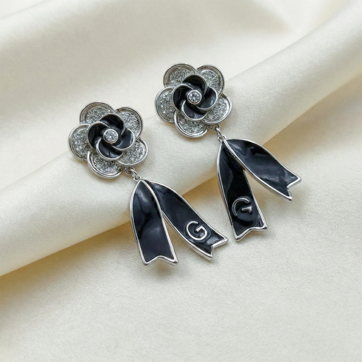 Midnight Bloom Ribbon Drop Earrings GWE -64