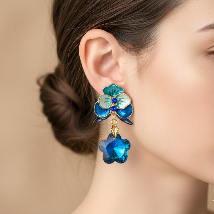 Blue Floral Crystal Earrings GWE -230