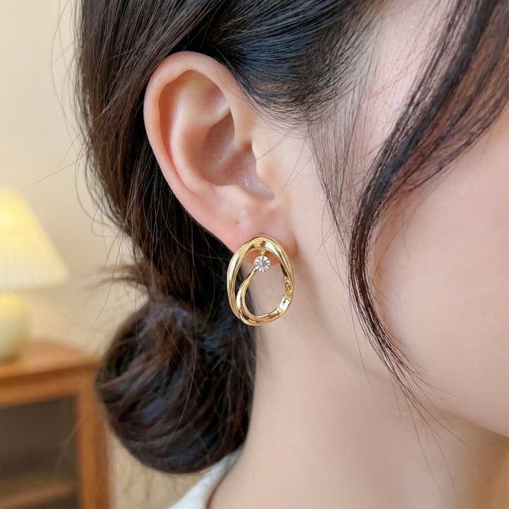 Luna Sculpted Gold Crystal Stud Earrings GWE -51