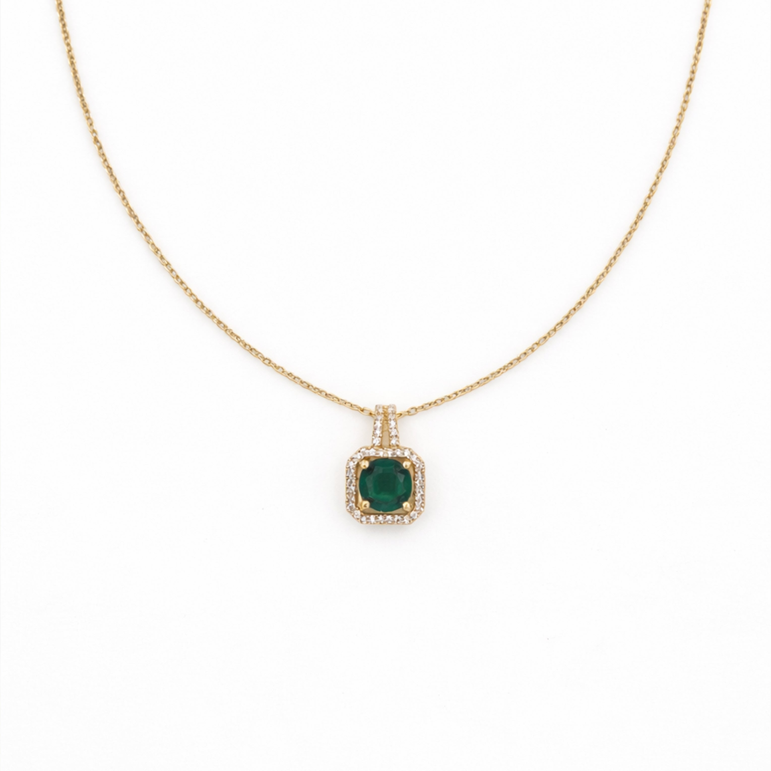 Emerald Square Halo Pendant Necklace GWN -157