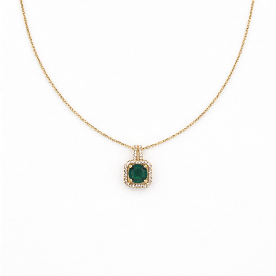 Emerald Square Halo Pendant Necklace GWN -157