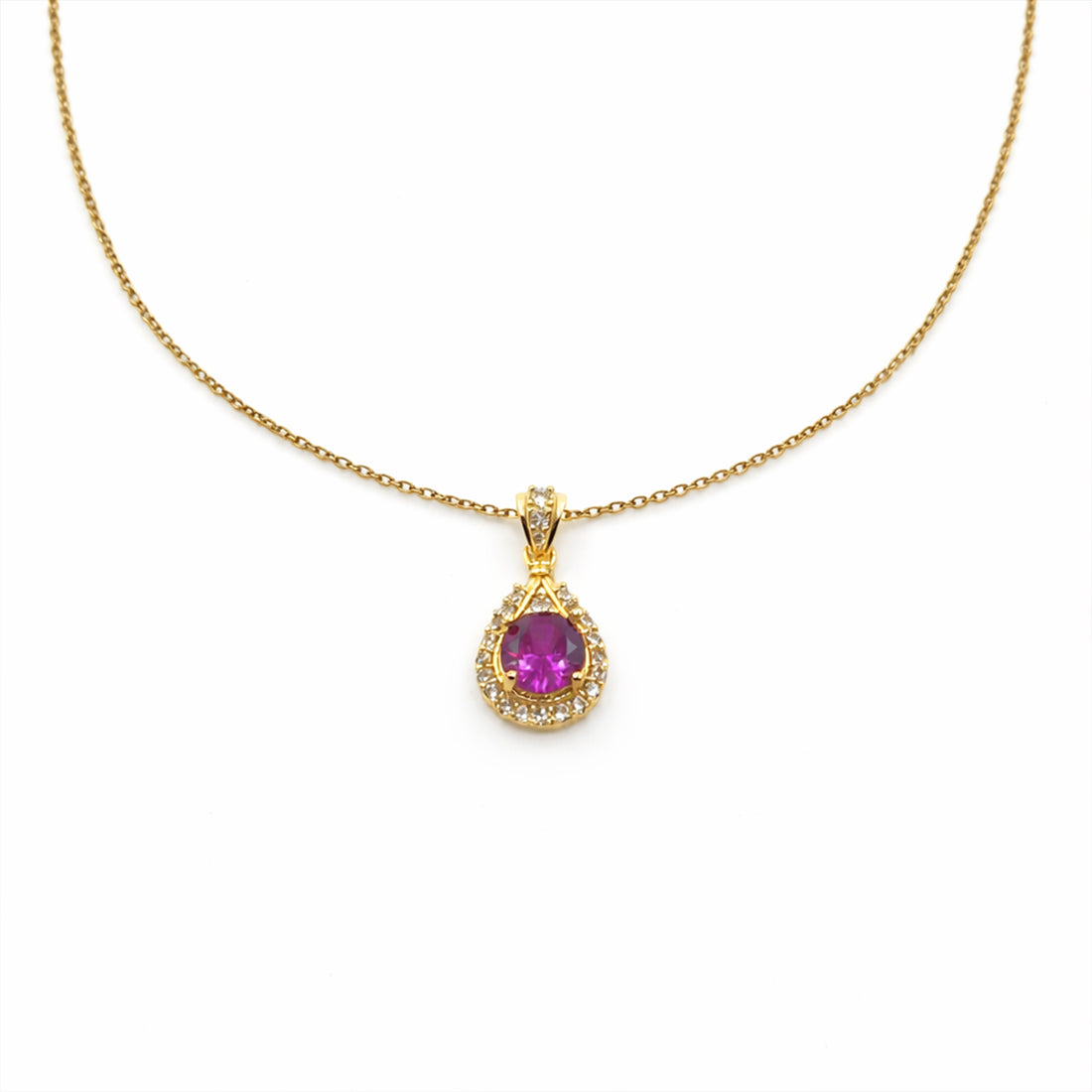 Red Crystal Halo Pendant Necklace GWN -73