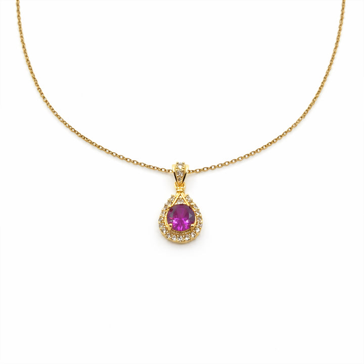 Red Crystal Halo Pendant Necklace GWN -73