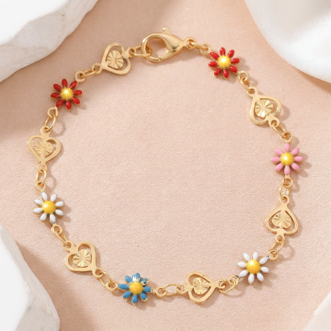 Golden Daisy Heart Charm Bracelet GWB -13