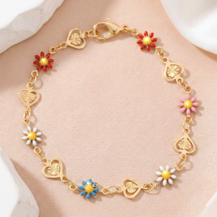 Golden Daisy Heart Charm Bracelet GWB -13