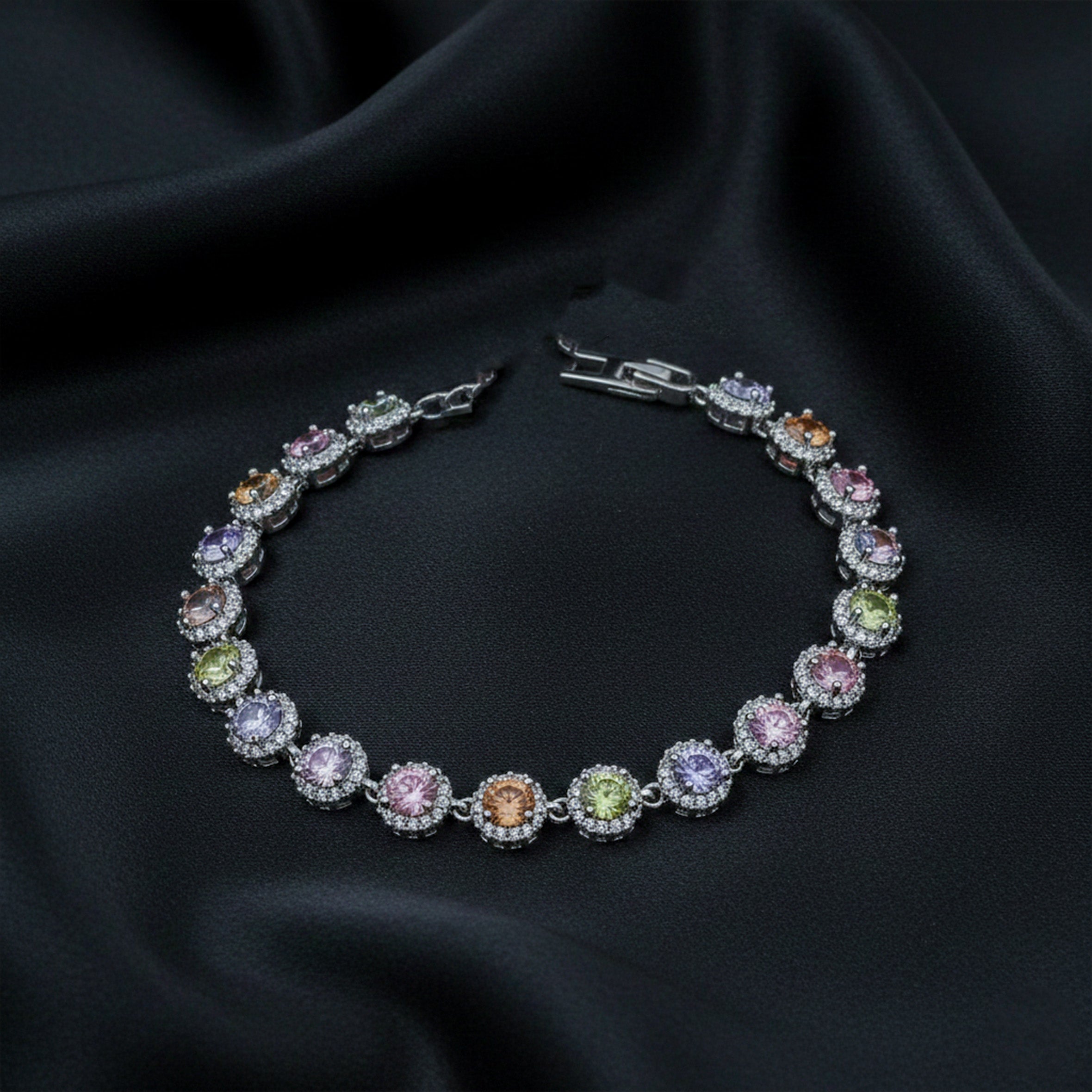 Multicolor Round-Cut Halo Tennis Bracelet GWB -152