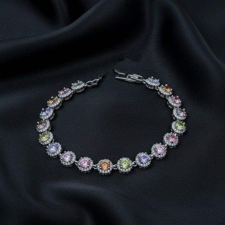Multicolor Round-Cut Halo Tennis Bracelet GWB -152