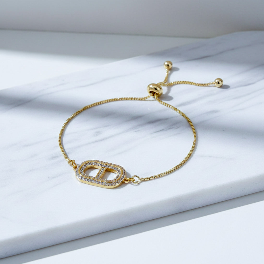 Pave Crystal Geometric Oval Link Slider Bracelet GWB -166