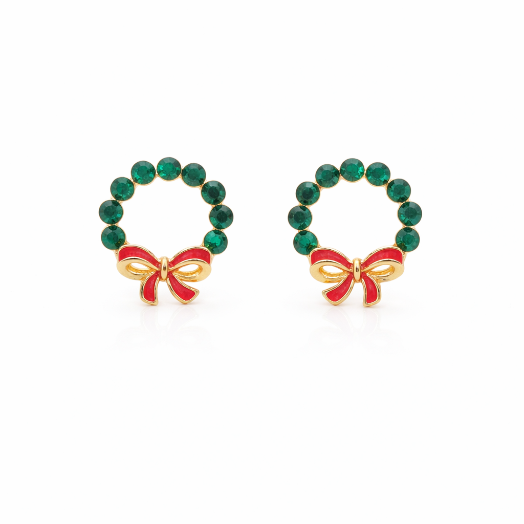 Crystal Wreath Bow Stud Earrings GWE -118