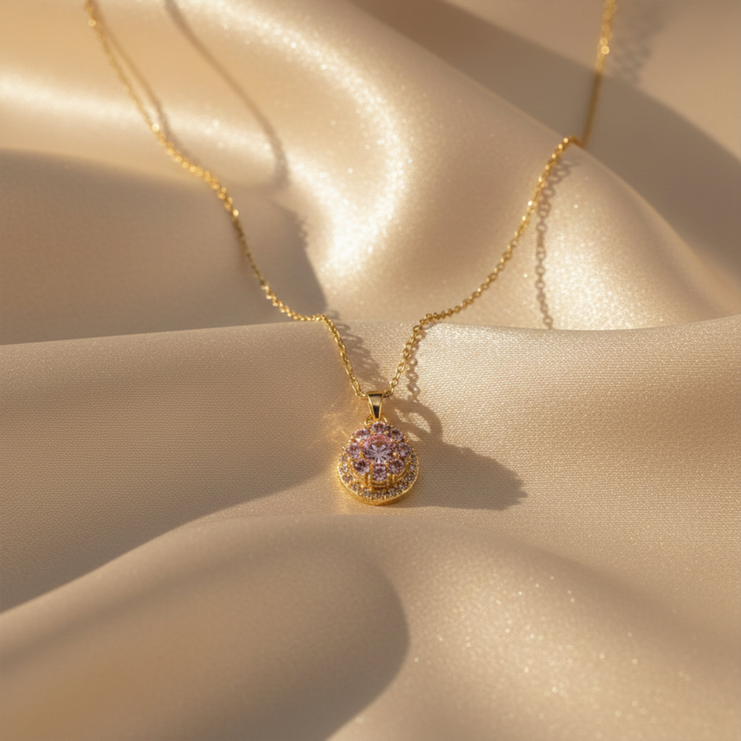 Pink Crystal Floral Pendant Necklace GWN -84