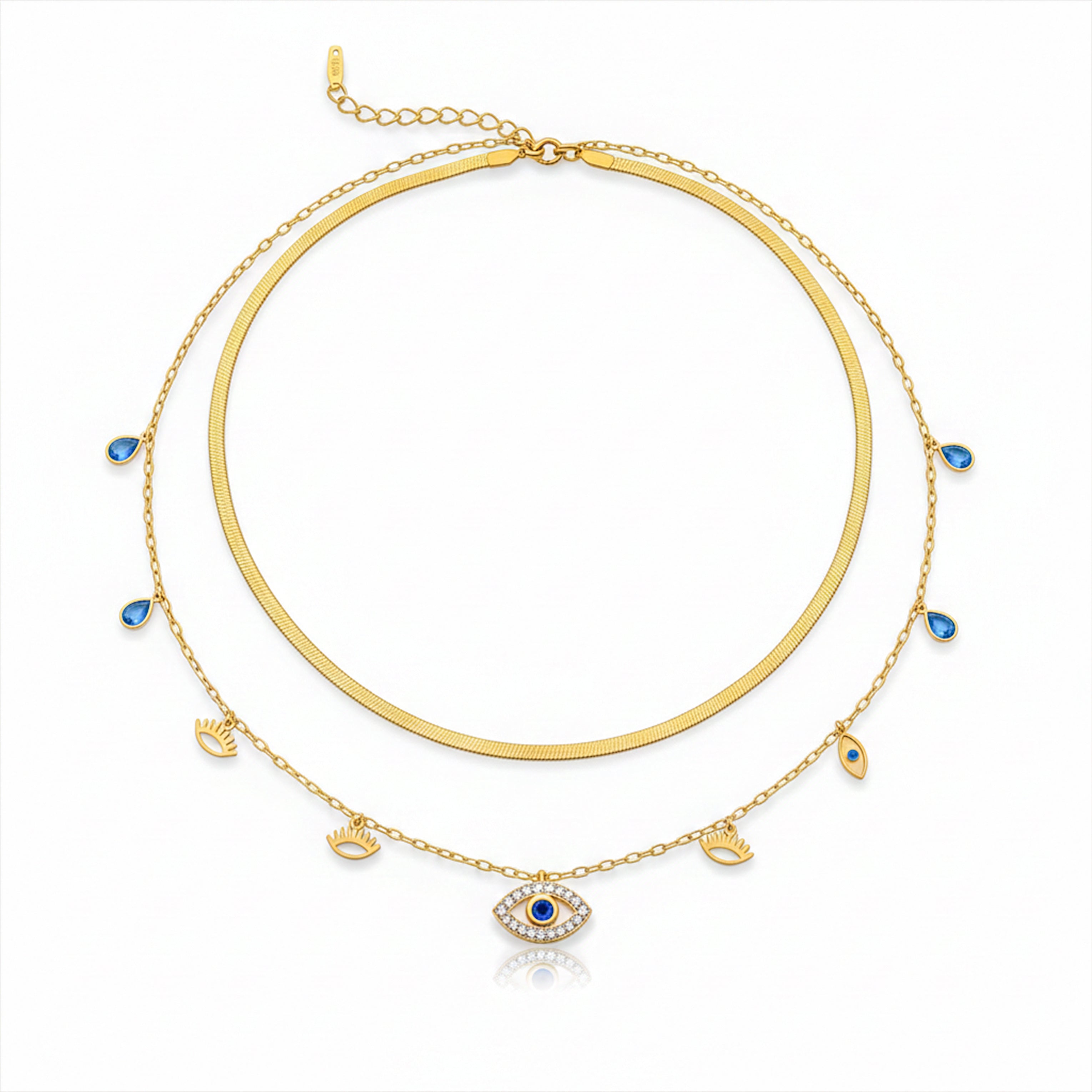 Evil Eye Layered Charm Necklace GWN -104