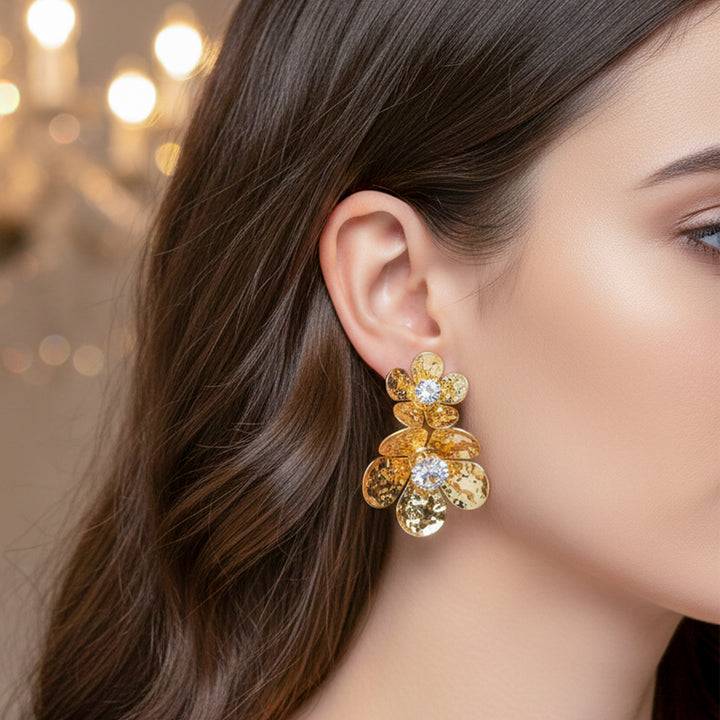 Golden Bloom Floral Drop Earrings GWR -146