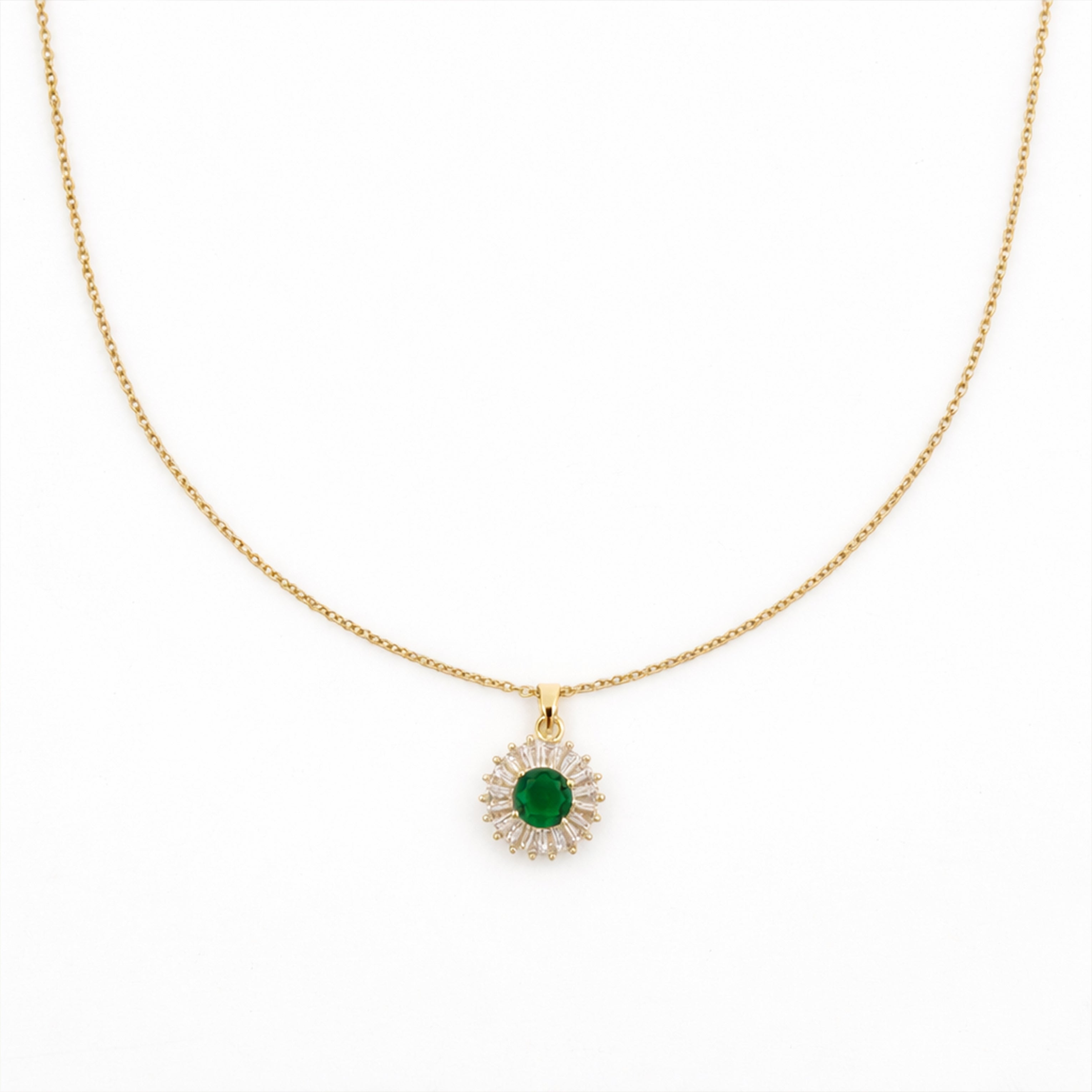 Green Crystal Halo Pendant Necklace GWN -82