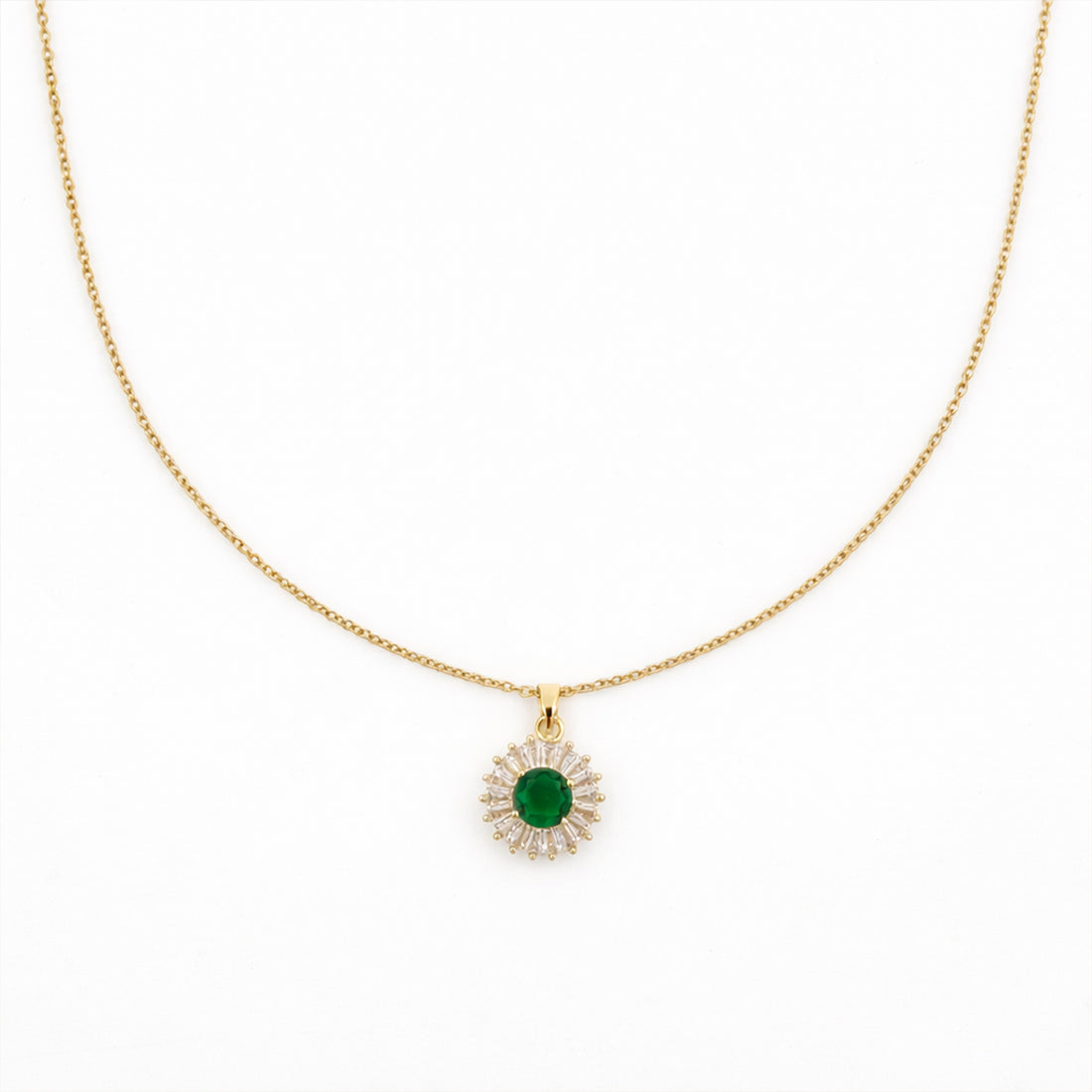 Green Crystal Halo Pendant Necklace GWN -82