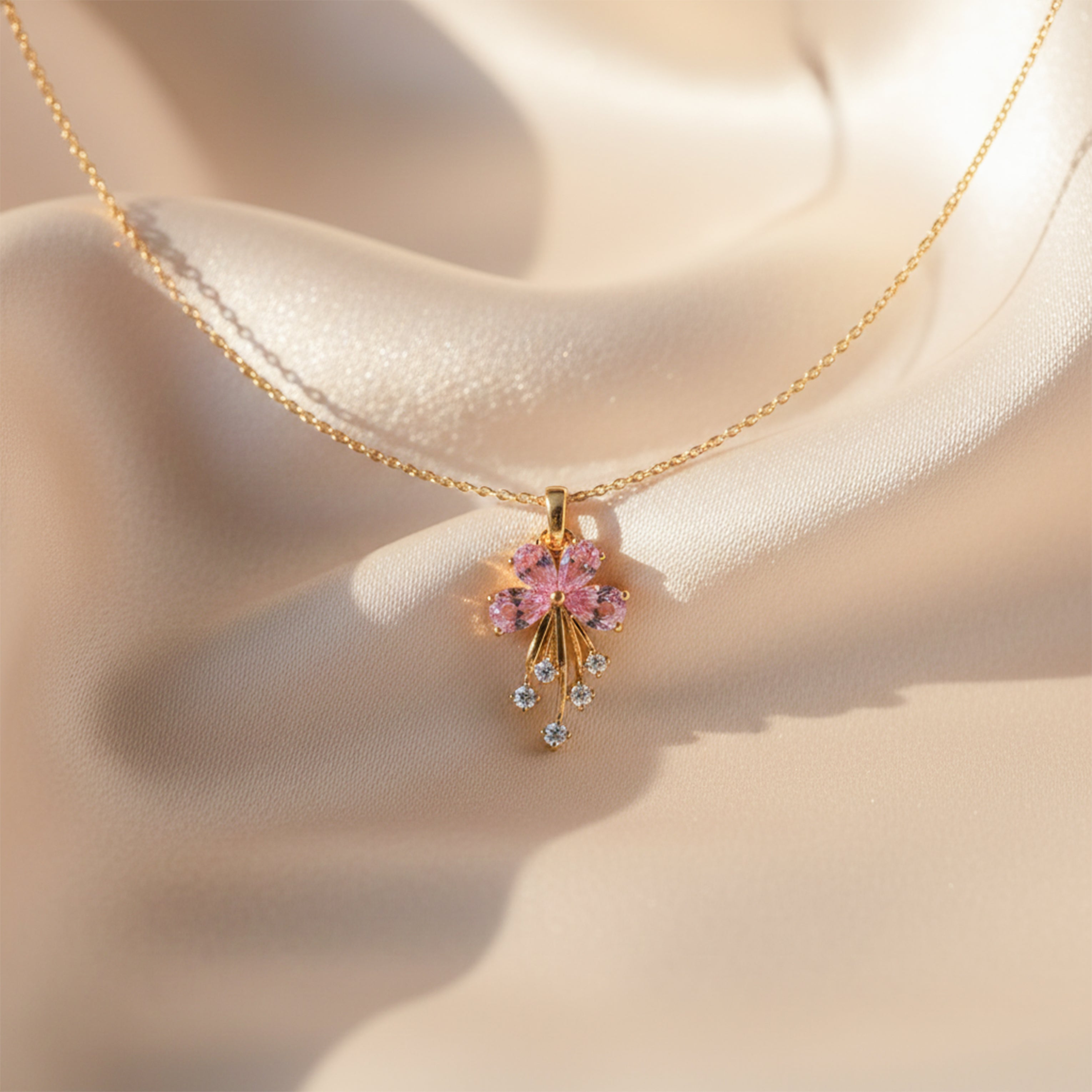 Pink Blossom Drop Pendant Necklace GWN -119