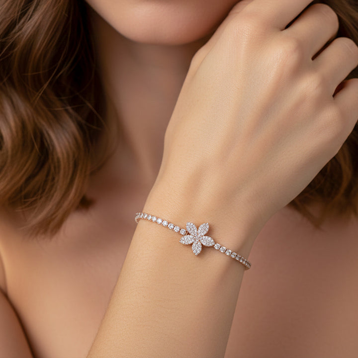 Rose Gold Blossom Crystal Tennis Bracelet GWB -92