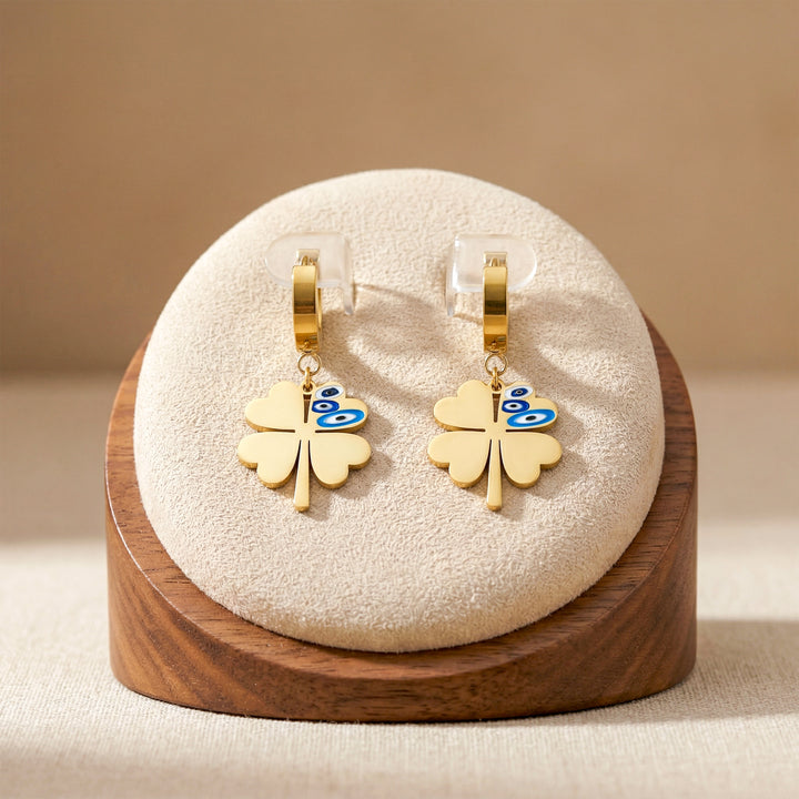 Lucky Clover Nazar Hoop Earrings GWE -82
